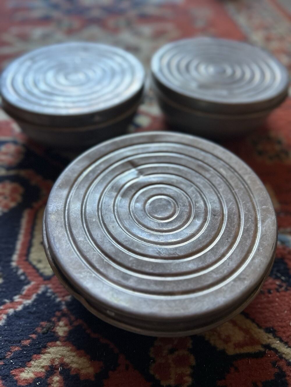 Vintage Aluminum Nesting Camping Mess Kit Lot Of 3 Cookware Pots Bowls Lids